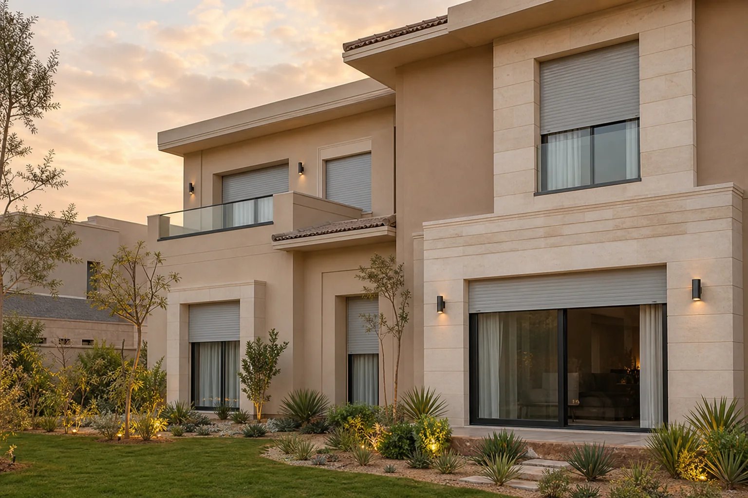فيلا حديثة بنوافذ UPVC وشتر ألومنيوم مدمج